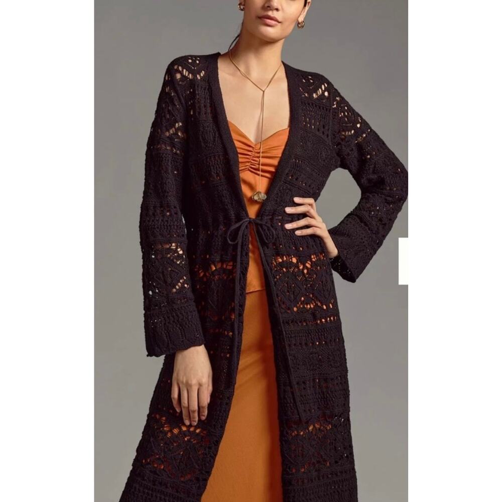 NWOT ANTHROPOLOGIE Black Pointelle Cardigan Sweater Size Small